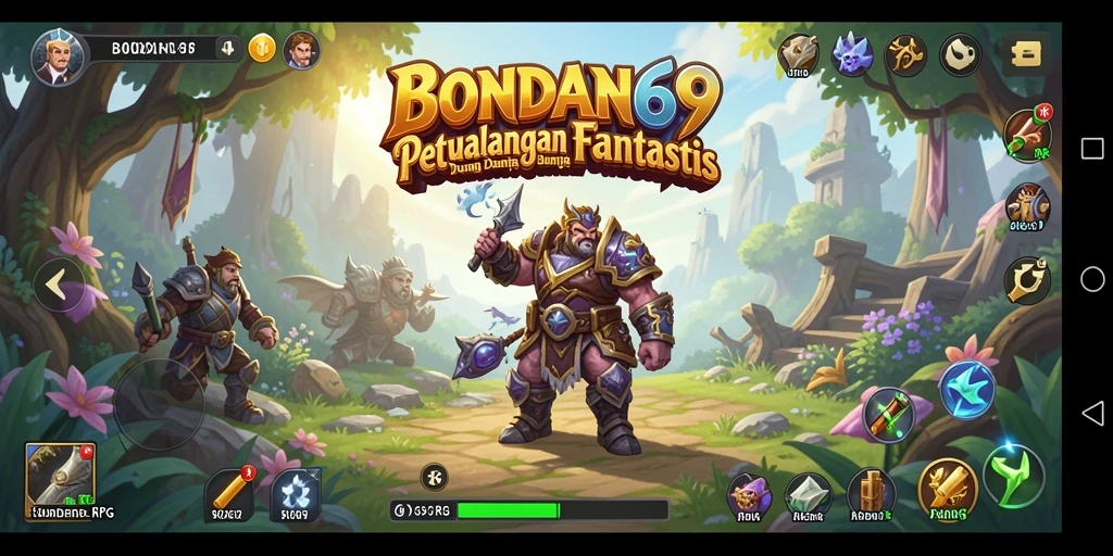 Screenshot gameplay BONDAN69 menampilkan pertempuran intens di dunia fantasi.