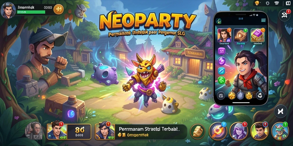 Screenshot gameplay NEOPARTY dengan aksi pertempuran yang megah.