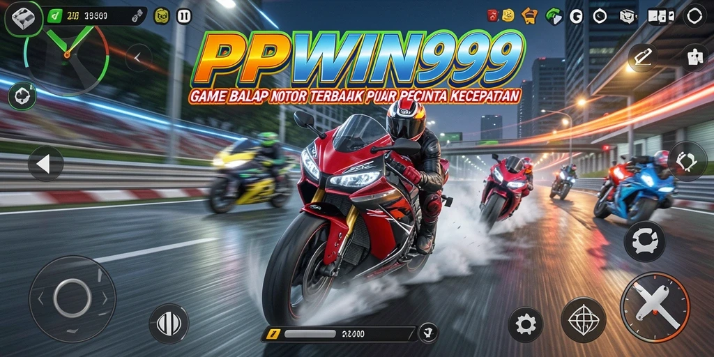 Screenshot gameplay menampilkan balapan motor yang mendebarkan.